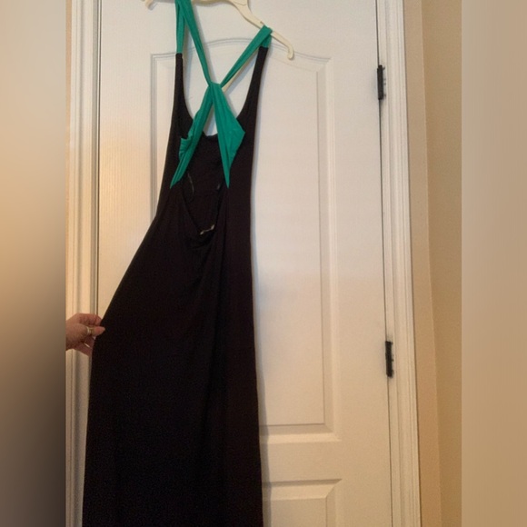 Arden B sexy maxi dress with criss cross back, black/teal - Picture 5 of 9